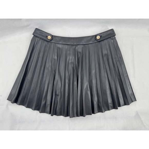 Zara Dresses & Skirts - Zara Black Faux Leather Pleated Mini Skirt Gold Button Accent Women Large